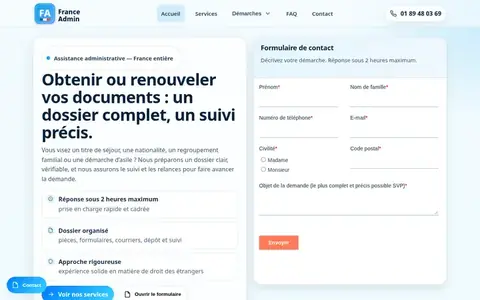 Page d’accueil du site France Admin